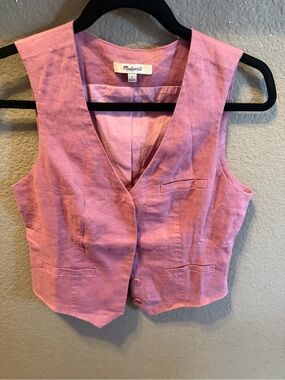 Madewell Women’s Size 4 Mauve Pink 100% Linen Cropped Vest Top Coastal Boho